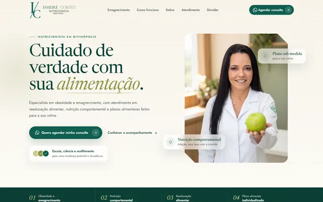 Página inicial do site da nutricionista Ismeire Cortez.